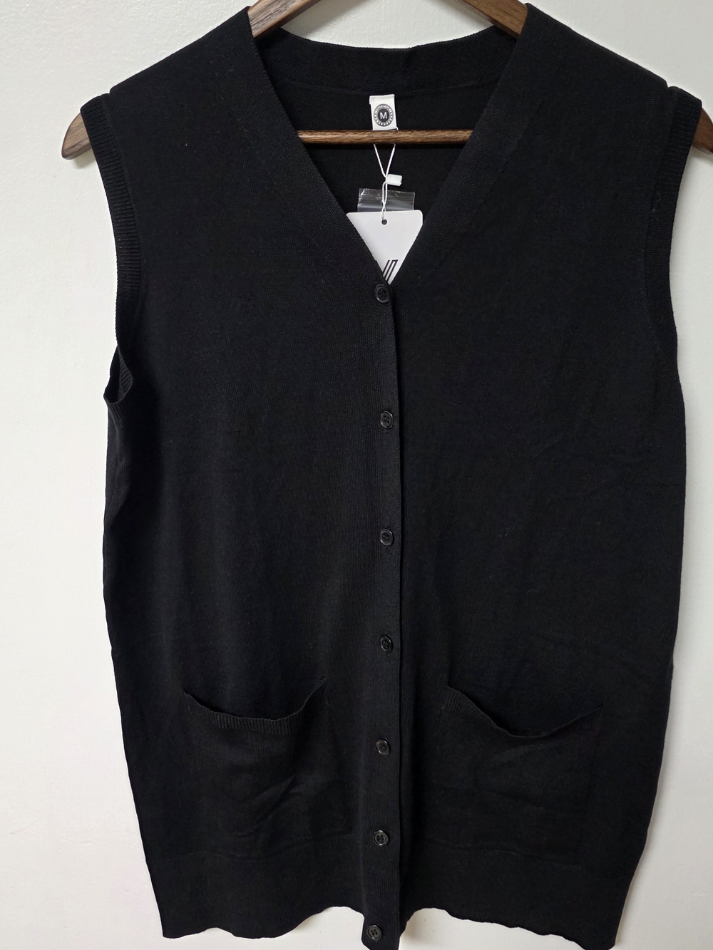 Black Sleeveless Button-Front Knit Vest